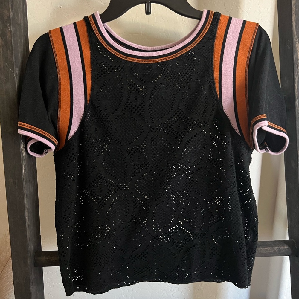 We the Free Black Lace T shirt, size S